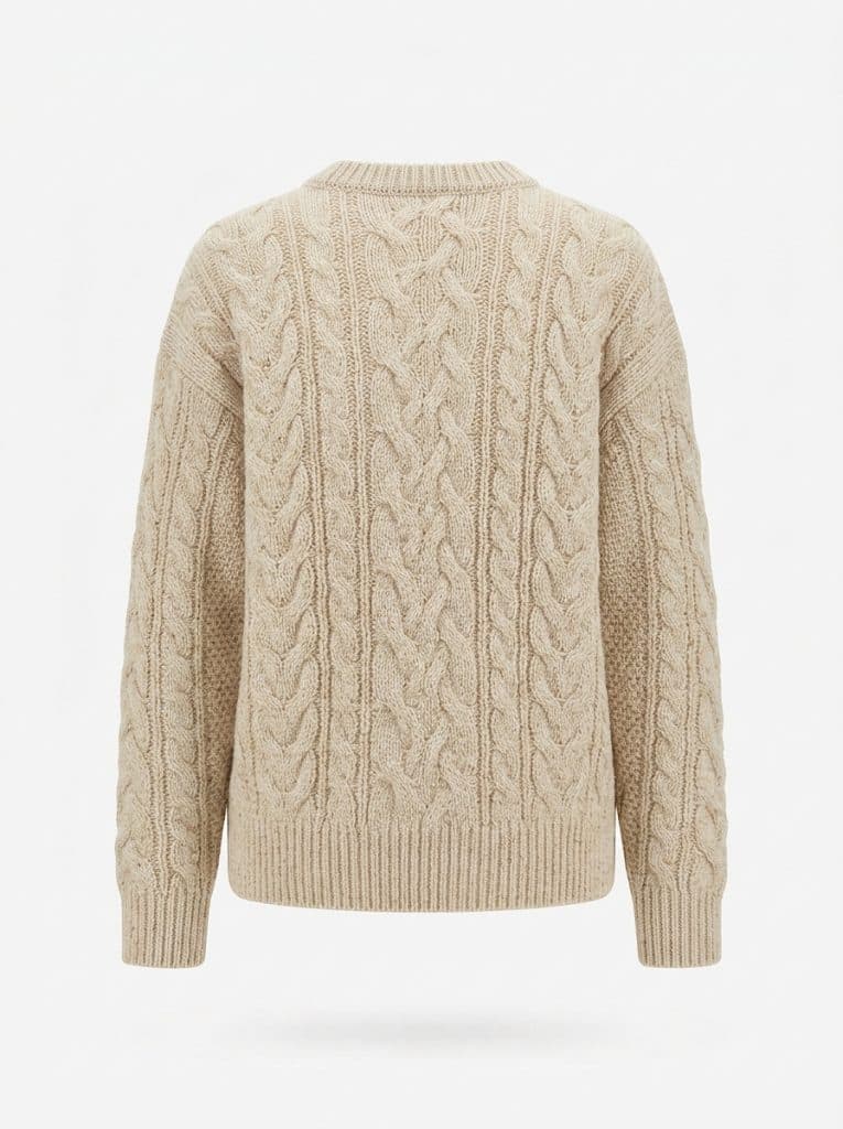 Suéter tejido de trenzas beige, detalle