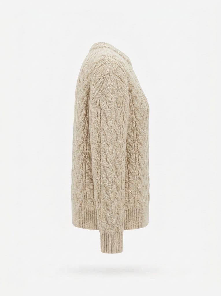 Suéter tejido de trenzas beige, detalle